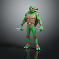 Green Ninja Turtle Character With Red Headband Sai Weapons And Shell Armor 3d model
