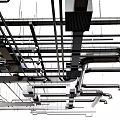 Industrial Black Metal Pipes Interconnected On Ceiling With Complex Network Structure 3d model