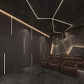 Modern Home Theater Room Interior With Leather Recliner Seats Paneled Walls And Ambient Lighting