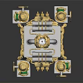 Steampunk Mechanical Structure With Gold Accents Green Elements And Decorative Pipes 3d model