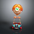 Colorful Water Vehicle With Orange Hot Air Balloon Blue Body Green Emblem And Red Wheels