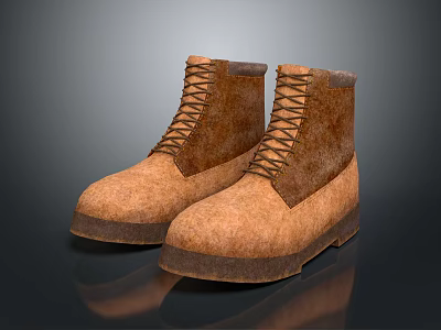 Brown Leather Lace Up Boots Featuring Dark Rubber Sole For Casual Outdoor Wear 3d model