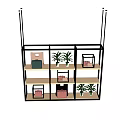 Modern Display Shelving Unit With Multi Tiered Shelves Potted Plants And Handbags