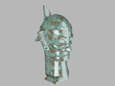 Ancient Bronze Head Sculpture With Patina Finish And Intricate Facial Details 3d model