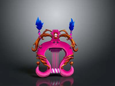 Pink Home Living Decorative Item With Blue Flame And Orange Curved Designs 3d model