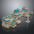 Ancient Architecture Complex With Blue Dome Traditional Roof And Symmetrical Courtyard Layout