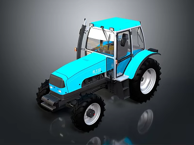 Blue Agricultural Tractor With Enclosed Cab Large Black Wheels And Exterior Design 3d model