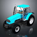 Blue Agricultural Tractor With Enclosed Cab Large Black Wheels And Exterior Design