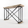 Modern Console Table With Wooden Top And Black Metal Cross Frame