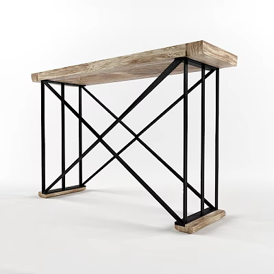 Modern Console Table With Wooden Top And Black Metal Cross Frame 3d model