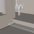 White Wall With Horse Sculpture White Sphere Arch Decor And Geometric Pattern Illuminated Steps
