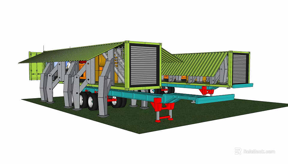 Mobile Industrial Equipment With Green Canopy Container Structure And Support Legs 3d model