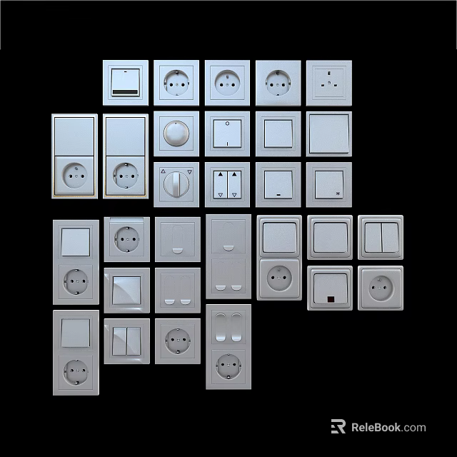 Modern Electrical Switch Panels With Various Designs Shapes And Socket Options 3d model