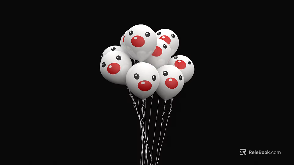 White Balloons With Red Smiling Faces Tied Together For Decorative Use 3d model 