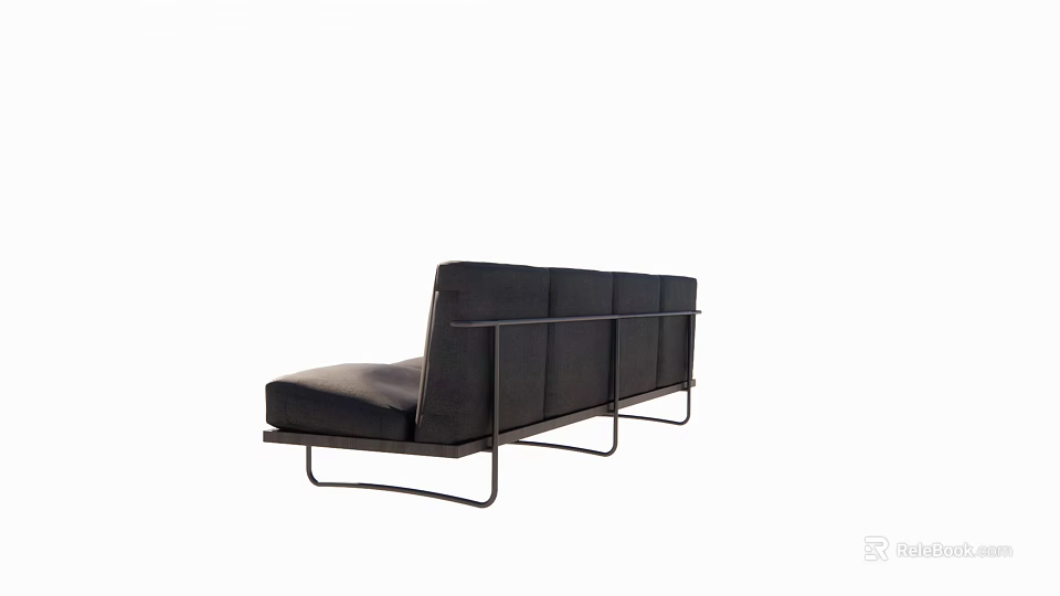 Black Leather Sectional Sofa with Modern Metal Frame and Sleek Design 3d model