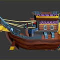 Colorful Decorative Boat Models With Red Blue Hulls Ornate Roofs Arranged On Dark Background