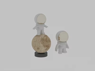 Two White Astronaut Figurines Standing On Moon Model Decoration Display Piece 3d model