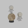 Two White Astronaut Figurines Standing On Moon Model Decoration Display Piece