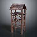 Rustic Wooden Tower Structure With Sloped Roof Stairs And Elevated Platform Frame 3d model