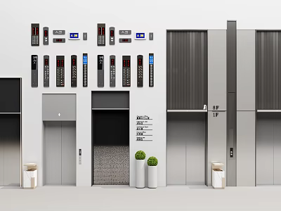 Commercial Building Elevator Equipment With Multiple Doors Control Panels And Floor Indicators 3d model
