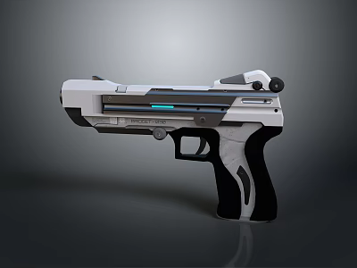 Futuristic White And Black Pistol With Blue Light Stripe And Ergonomic Grip Design 3d model