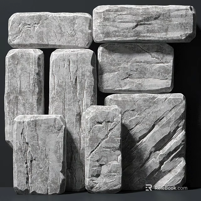 Natural Textured Stone And Wood Decorative Blocks With Rough Surface And Organic Patterns 3d model 