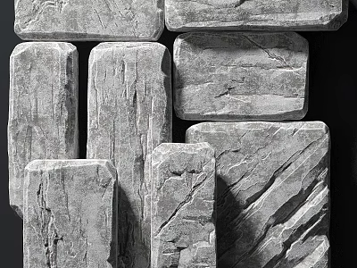 Natural Textured Stone And Wood Decorative Blocks With Rough Surface And Organic Patterns 3d model
