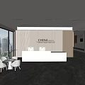 Modern Reception Desk Interior Design With China Street Sign And Marble Floor