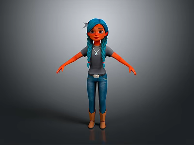 3D Animated Character With Blue Hair And Casual Outfit Design 3d model
