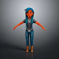 3D Animated Character With Blue Hair And Casual Outfit Design