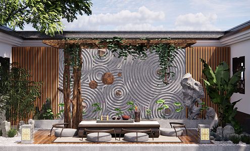 New Chinese Courtyard Garden Courtyard Landscape Home Garden 3d model