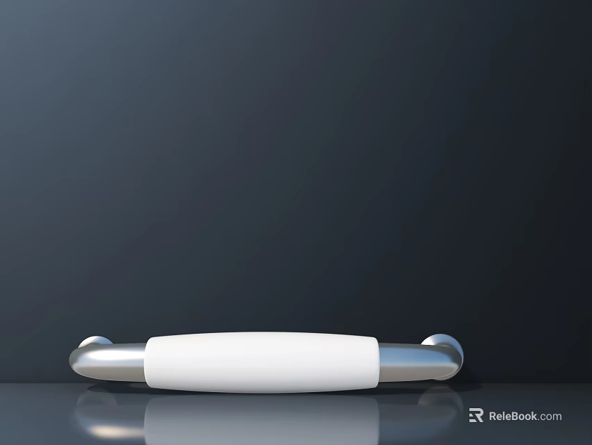 Sleek Silver Metal Handle With White Section On Dark Reflective Background 3d model