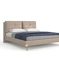 Modern Double Bed With Leather Headboard And Soft Neutral Tones Pillows Design 3d model