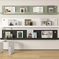 Modern Black And White Wall Mounted Bookcase With Multiple Shelves And Decorative Books