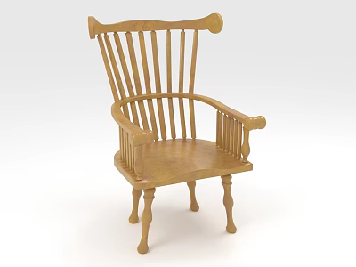 Classic Wooden Single Chair With Slat Back Armrest And Solid Wood Legs 3d model