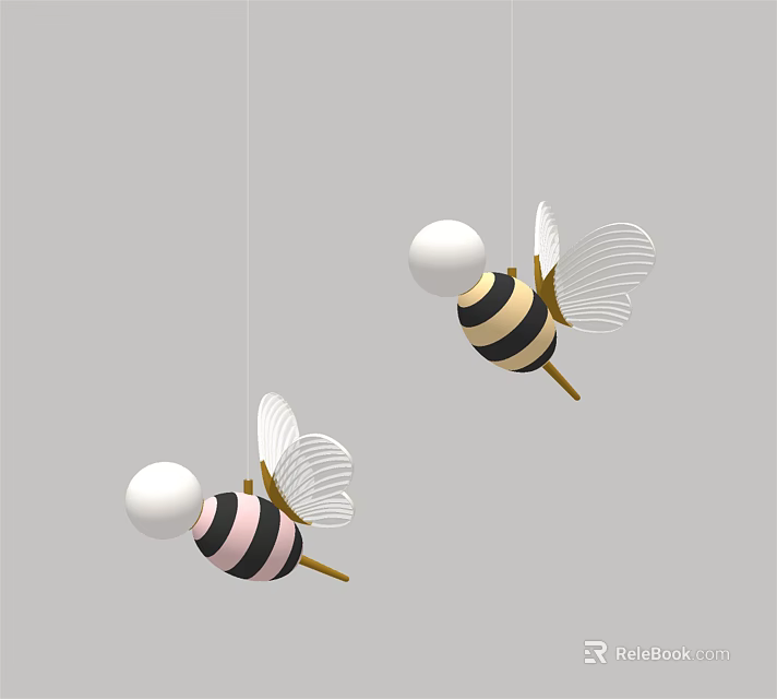 Honeybee Shaped Pendant Lights With White Head Striped Body And Wings For Home Decor 3d model 