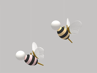 Honeybee Shaped Pendant Lights With White Head Striped Body And Wings For Home Decor 3d model