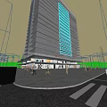 Modern High Rise Office Building With Glass Curtain Wall And Urban View