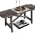 Rustic Wooden Stool With Glass Jar Coffee Cup And Tray On Distressed Surface
