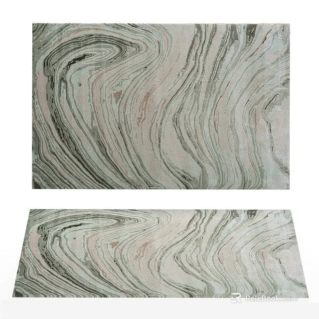 Decorative Square Carpet With Swirl Wave Patterns In Light Green Pink Gray Tones 3d model 