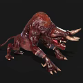 Red Muscular Horned Monster With Sharp Teeth And Claws On Black Background