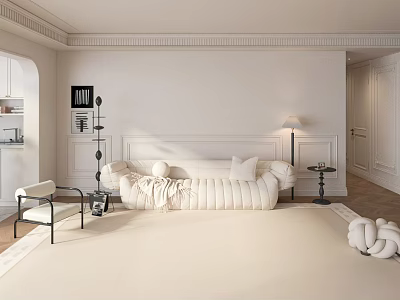 Minimalist White Living Room Interior With Sofa Floor Lamp Side Table And Accent Chair 3d model