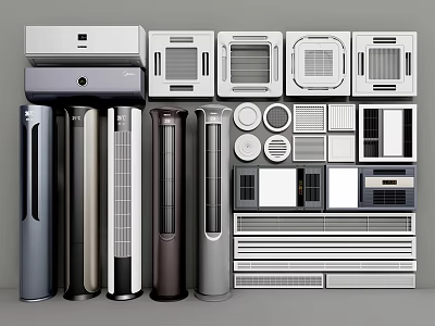 Various Modern Air Conditioners and Fans Collection With Multiple Types And Sleek Designs 3d model