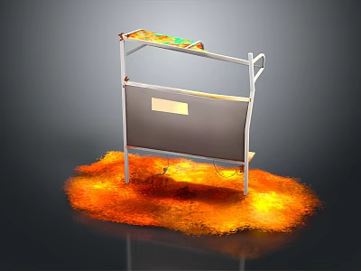 Industrial Metal Frame Equipment With Top Tray Gray Panel And Orange Flaming Effect 3d model