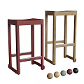 Modern Minimalist Bar Stools In Red And Wood Color With Simple Frame Design