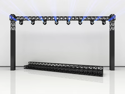 Musical Instruments And Art Supplies Display With Black Lighting Truss And Stage Lights 3d model
