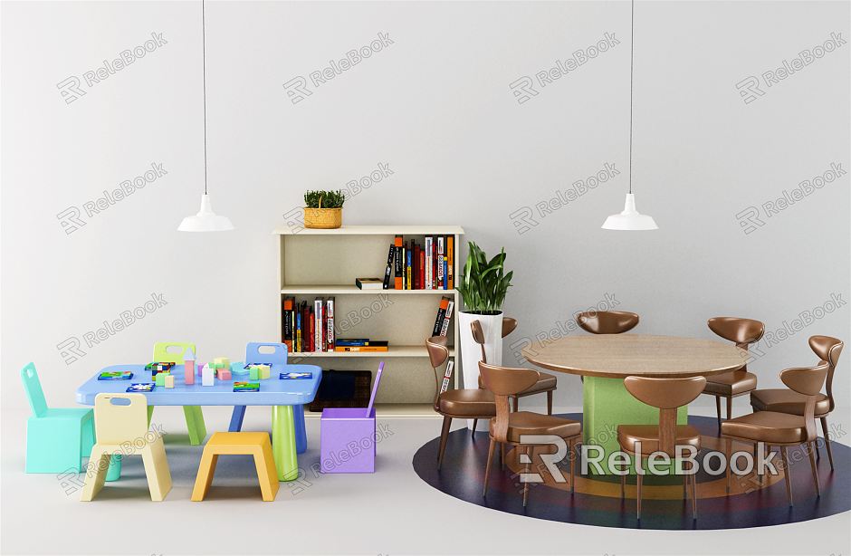 Modern Children's Table and Chair Children's Table Children's Chair Children's Toys Bookcase Books model