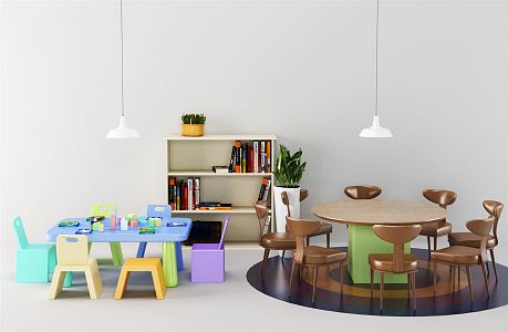 Modern Children's Table and Chair Children's Table Children's Chair Children's Toys Bookcase Books 3d model