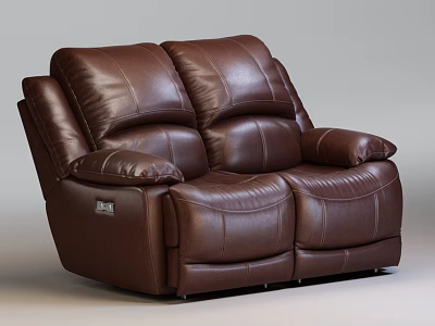 Two Seater Brown Leather Sofa with Comfortable Cushioned Armrests and Backrest 3d model