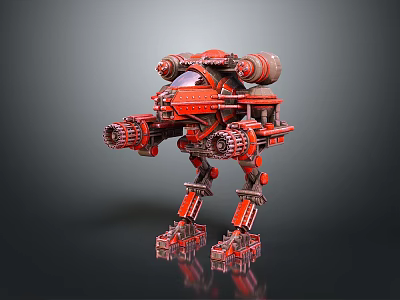 Red Mechanical Mecha Character With Four Limb Structure And Weapon Systems 3d model